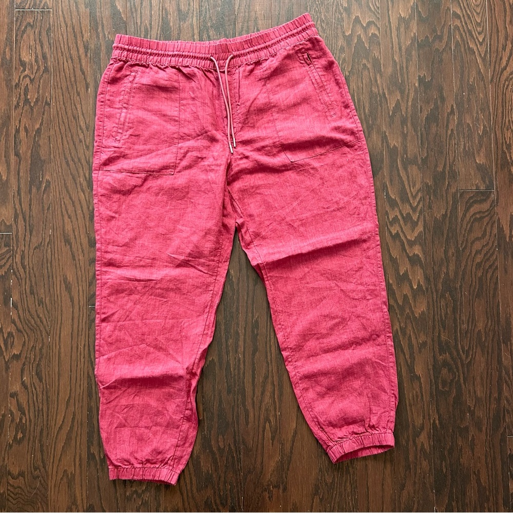 Athleta 100% Linen Retreat High Rise Joggers/Pants, Women's Size 16, Maroon